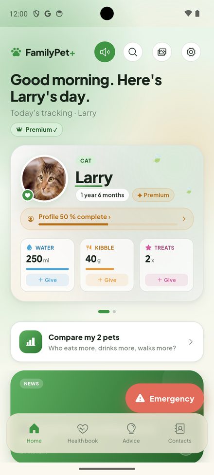 Écran de l’app FamilyPet+